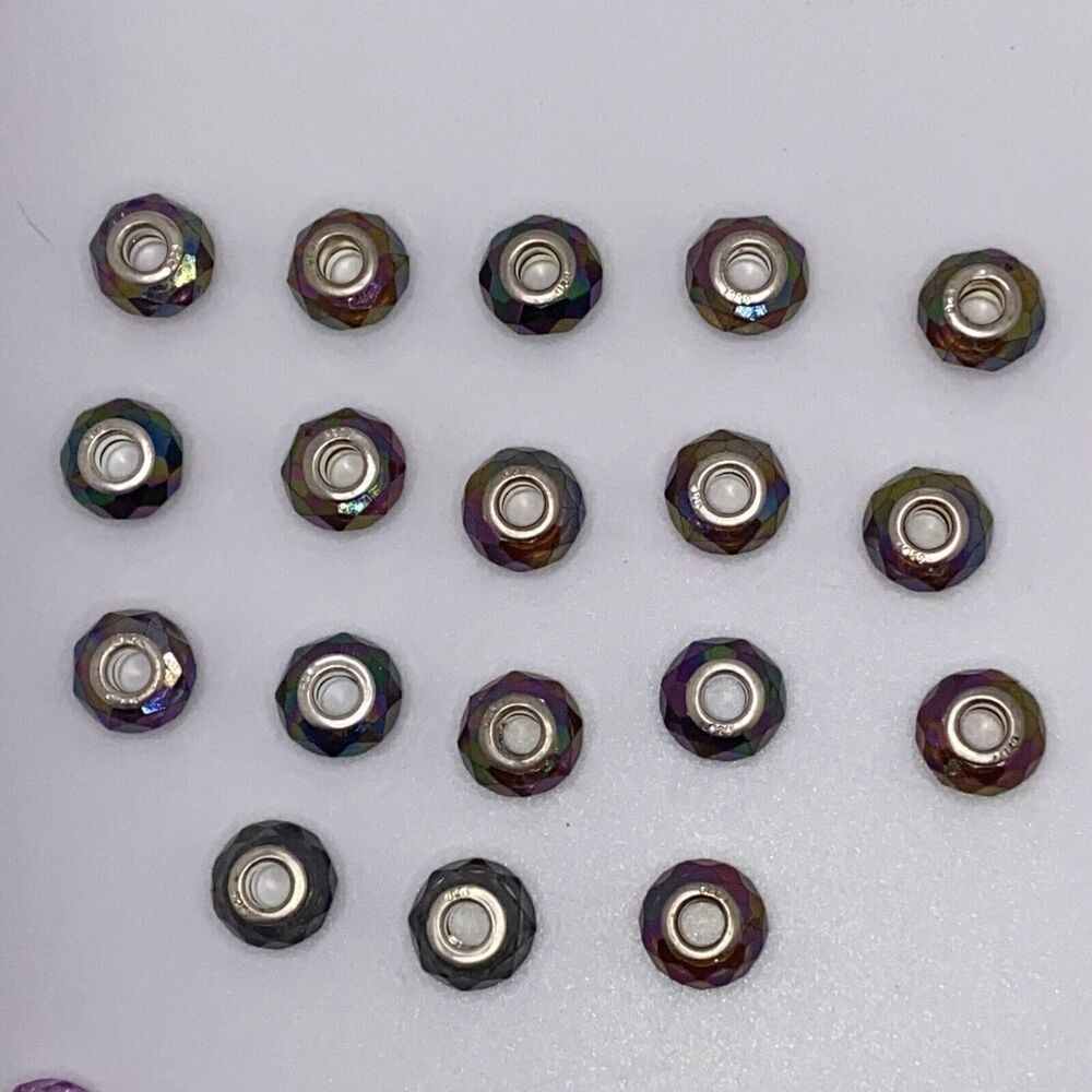 925 Silver Multicolor Vintage Murano Style Bead Charm 1/2” Stained Glass Lot